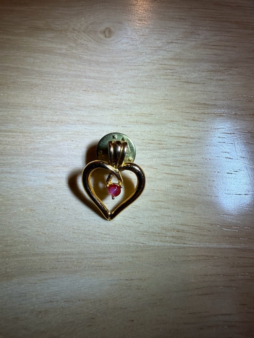 Vintage Gold-tone Heart Pin with Pink Gem